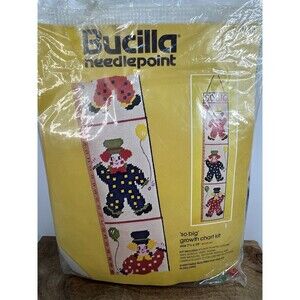 Vintage Bucilla Plastic Canvas Needlepoint Clowns Growth Chart Kit 4913 RARE Nob